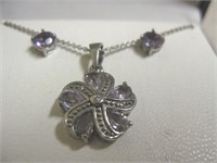 NIB Amethyst Earrings & Silver Plated Necklace Set