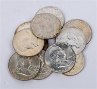 Coin 10 Franklin Half Dollars Different Dates BU