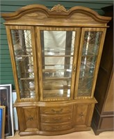 Modern era oak finished china cabinet