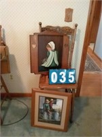 CHILDS PRESSBACK CHAIR & 2 AMISH PICTURES