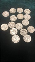 Lot of 16 Silver Quarters 1945