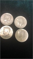 Lot of 4 Silver Half Dollars Dated 1964