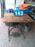 BARNWOOD TOP CAST SINGER SEWING MACH. BASE TABLE