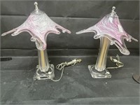 Pr. Polish Crystal Table Lamps w/ Murano Shades