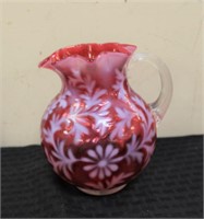 Fenton 6 3/5in spanish lace cranberry pitcher