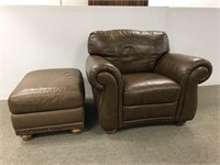 Natuzzi Leather arm chair and ottoman