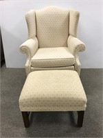 Upholstered wing chair and ottoman