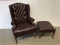 Emerson Leather wing back chair and ottoman