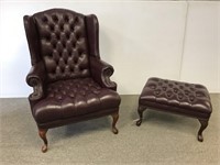 Emerson Leather wing back chair and ottoman