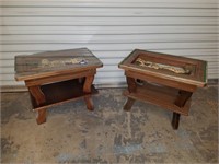(2)  Vintage Layered Art / Display Top End Tables