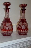 Pair of Ruby Flashed Glass Decanters