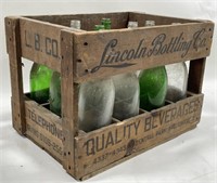 Vintage Lincoln Bottling Co. Crate W/ Bottles