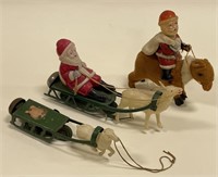 Lot Of Early Tin / Celluloid Wind Up Santa Claus