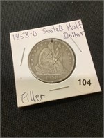 1858D Seated Half Dollar