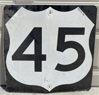 Route 45 Metal Road Sign 
Measures approximately