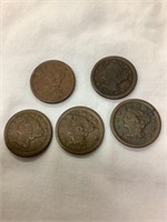 (5) 1851 Large Pennies