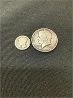 1917 Mercury Dime & 1967 Kennedy Half Dollar(40%)