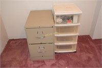 File cabinet, storage cabinet on casters.
