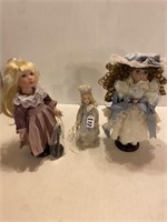 3 Old Dolls With Stands