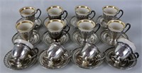 STERLING SILVER DEMITASSE CUPS & SAUCERS