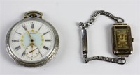 ANTIQUE WALTHAM POCKET WATCH & ELGIN WRIST WATCH