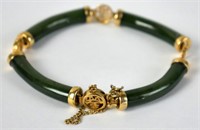 CHINESE GOOD FORTUNES 14K GOLD JADE BRACELET