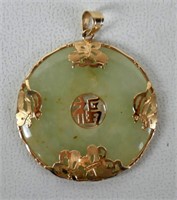 14k GOLD AND JADE "LUCKY" PENDANT