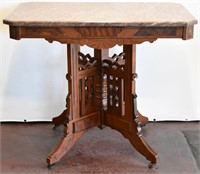 VICTORIAN EASTLAKE MARBLE TOP PARLOR TABLE