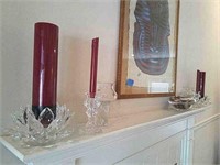 Candle Holders and Dish on Mantle