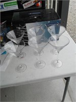 SIX 8" TALL MARTINI GLASSES NIB