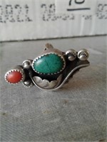 SILVER TURQUOISE & CORAL RING