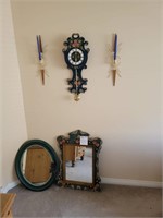Vintage Wall Clock, Candle Holders and Mirrors