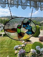 Oval Hummingbird Stained Glass