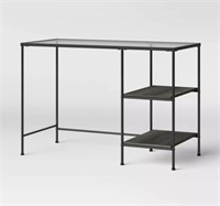 Fulham Glass Writing Desk with Storage Black