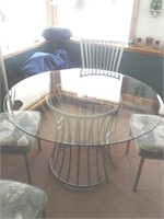 METAL GLASS TOP TABLE WITH 4 CHAIRS