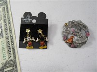 (2) Disney Mickey Earrings & Happiness Pin Jewelry