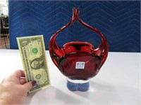 Beautiful Ruby Red GLASHITTE German Glass Basket