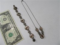 Antique 2pc CameoType Necklace & Bracelet Sterling