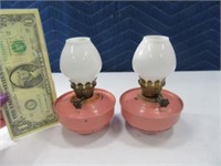 Pair 5" Unique Metal/Glass Oil Type Lamps