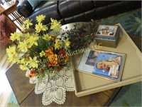 table tray floral arrangement book frame wreath