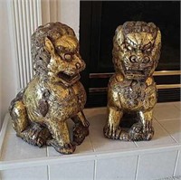 Pair of Gold Wash Foo Dogs 22" Tall