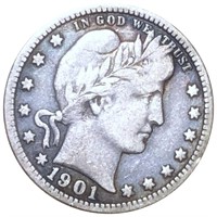 1901 Barber Silver Quarter NICELY CIRCULATED