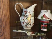 bird Lenox pitcher candle top and pie server Lenox
