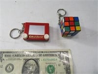 (2) Rubik's Cube & Etch/Sketch Keychains NEAT