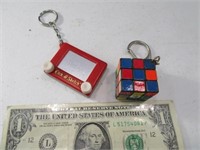 (2) Rubik's Cube & Etch/Sketch Keychains Game NEAT