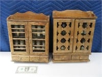 (2) Vintage 12"ish Wooden Spice Cabinets w/ Contnt