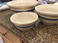 3 blue stripe nesting bowls Roseville