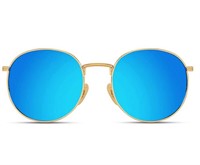 Trendy Round Gold Frame and Blue Lens Sunglasses