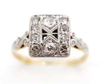 Art Deco diamond set 18ct gold and platinum ring