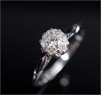Retro diamond set 18ct white gold & palladium ring